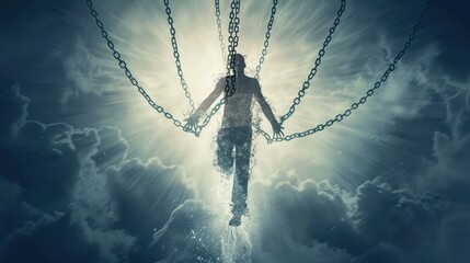 Fototapeta premium A person breaking free from chains, symbolizing freedom and liberation