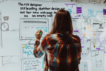 Fototapeta premium Woman in Plaid Shirt Designing a Web Page on a Whiteboard