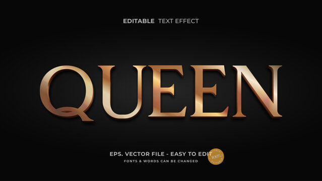 Queen text with luxury copper editable text effect style