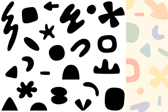 Vecteurs pour composition graphique moderne, formes g&eacute;om&eacute;triques organiques arrondies, style contemporain en noir et blanc ou en couleur pour design graphique, packaging, communication visuelle