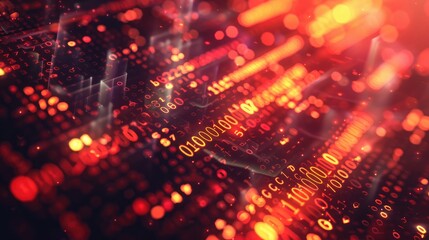 Fototapeta premium Abstract background featuring digital currency symbols and glowing effects.