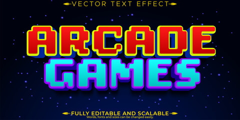 Arcade text effect, editable pixel and retro text style