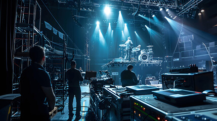 Concert crew assembling stage props and equipment
