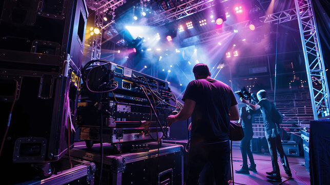 Concert crew assembling stage props and equipment