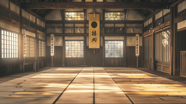 Martial arts arena with traditional dojo setting and tatami mats