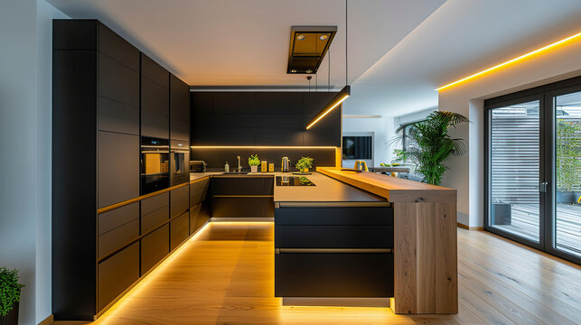 Luxury black modern kitchen.