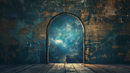 A vintage keyhole expands into a vast starry night sky inviting exploration of the cosmos and the mysteries within High Quality High Clarity Space for Text Professional midjou