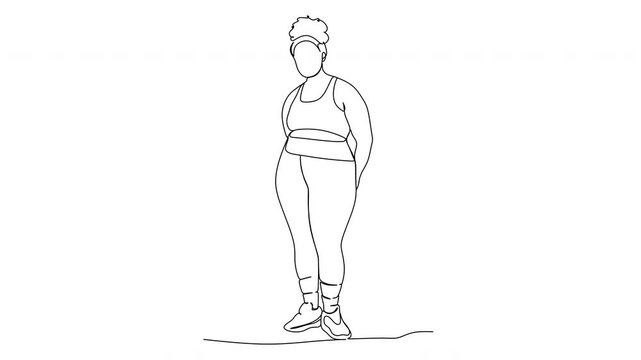 Linear drawing of a woman doing fitness. Vector illustration