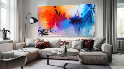 Abstract digital art displayed on a smart frame in a tech-savvy home.