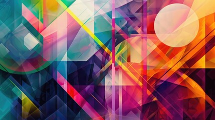 Abstract digital art with geometric shapes in a spectrum of colors.