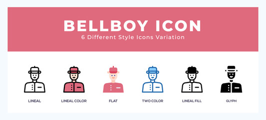 Bellboy set of icons. Vector illustration with different styles.