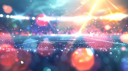 Abstract football stadium lights with colorful lens flares and bokeh.