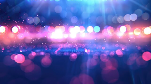 Abstract football stadium lights with colorful lens flares and bokeh.