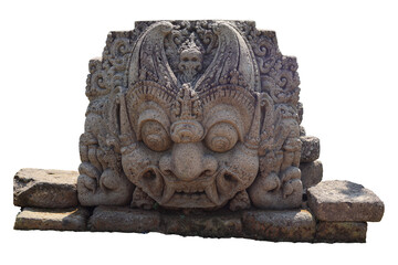 isolated image of the Kirtimukha relief from Jago Temple, showcasing the intricate and symbolic craftsmanship, ideal for cultural, historical, and artistic projects