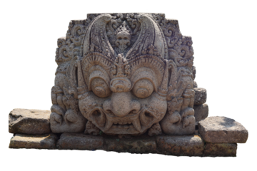 isolated image of the Kirtimukha relief from Jago Temple, showcasing the intricate and symbolic craftsmanship, ideal for cultural, historical, and artistic projects