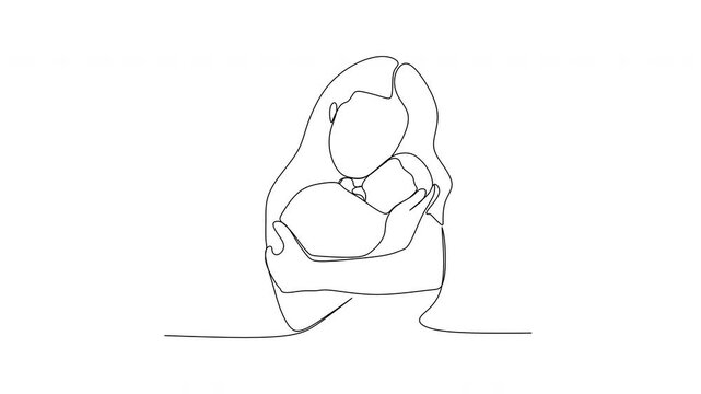 Continuous line drawing of mother and child . Mothers Day. Vector illustration