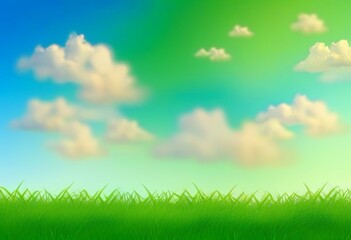 Obraz premium A scenic view of green meadows with a blue sky and fluffy clouds in the background