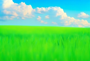 Obraz premium A scenic view of green meadows with a blue sky and fluffy clouds in the background