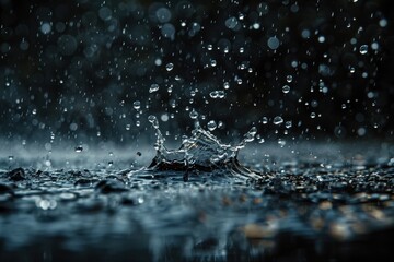 Abstract Water Splash against Black Background - Falling Waterdrops and Raindrops Creating a Cool and Refreshing Design