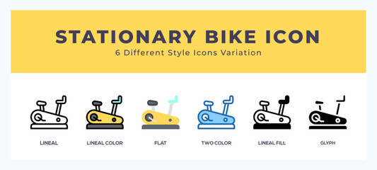 Stationary bike icon set pack vector illustration.