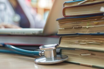 Stethoscope and Stack of Books on a Desk