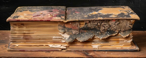 Vintage Charm: Worn-Out Book with Delicate Hand-Painted Margins