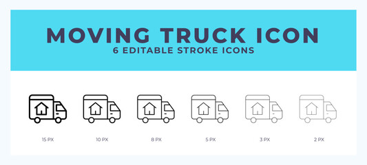 Obraz premium Moving truck line icon. Vector icon symbol. Logo illustration. Editable line icon.