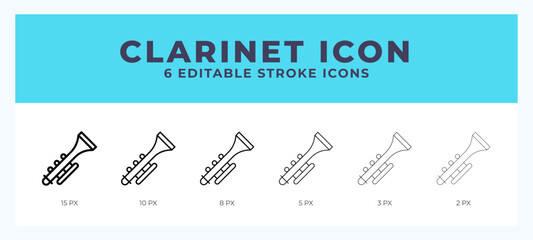Clarinet icon set with different stroke. Design elements for logo. Vector illustration.
