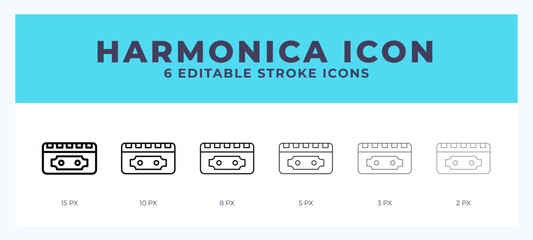 Harmonica icon symbol. Logo illustration thin line. Bold line vector icons. Editable stroke