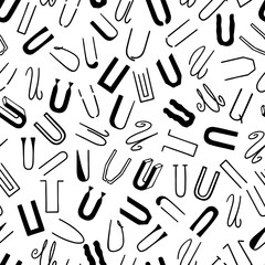 Black and white letter U seamless pattern, simple hand drawn letters.