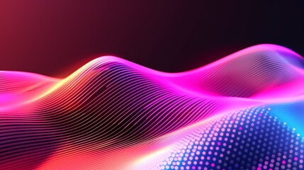 Abstract wave of digital particles, gradient color transition, futuristic and smooth, points creating a flowing pattern, tech-inspired vector illustration, dynamic and modern