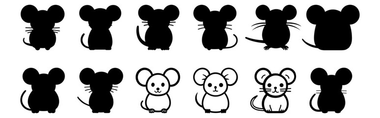 Mouse silhouettes set, pack of vector silhouette design, isolated background