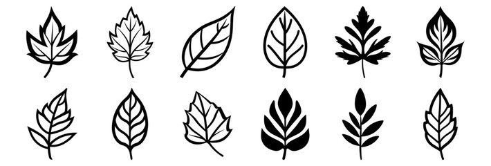 Leaf silhouettes set, pack of vector silhouette design, isolated background