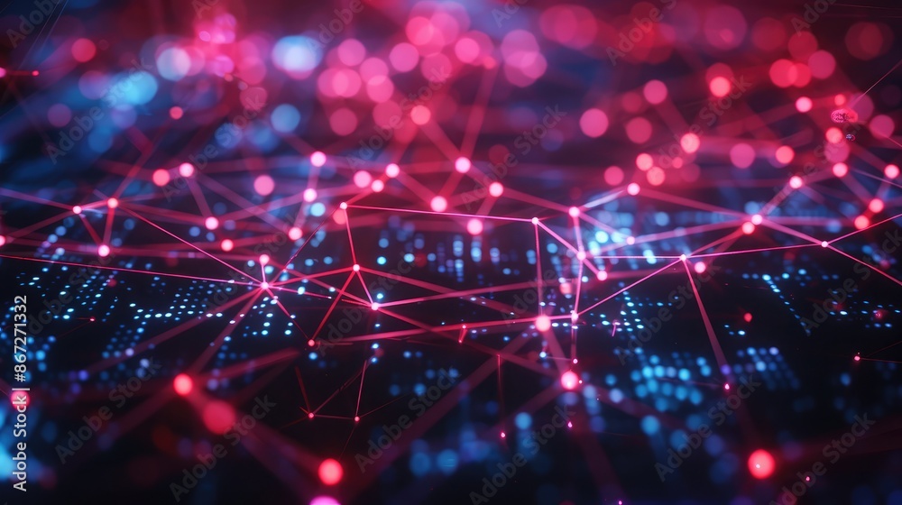 Poster digital network concept with glowing nodes and interconnected lines.