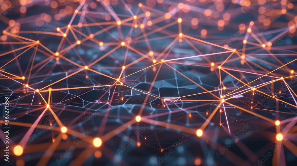 Poster digital network concept with glowing nodes and interconnected lines.