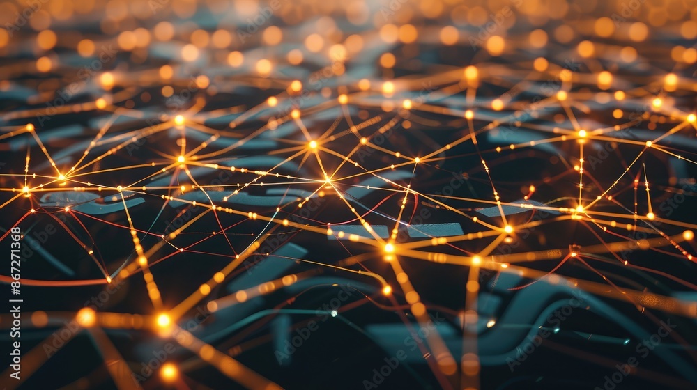 Poster digital network concept with glowing nodes and interconnected lines.