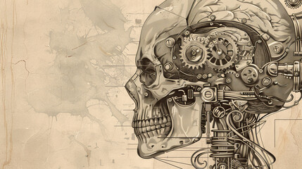 A vintage anatomical illustration merges with a steampunkinspired machine gears and pistons intertwining with delicate handdrawn details High Quality High Clarity Space for