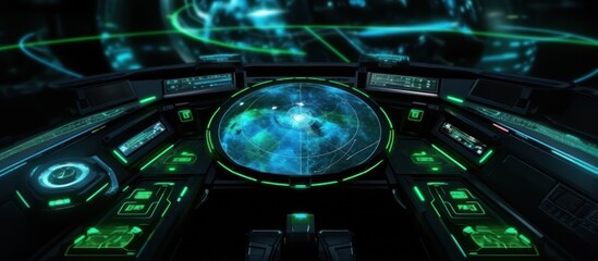 Fototapeta premium Futuristic Spaceship Control Panel with a Global Map