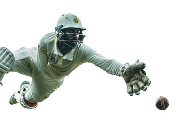 Cricket Player's Brilliant Catch isolated on transparent background