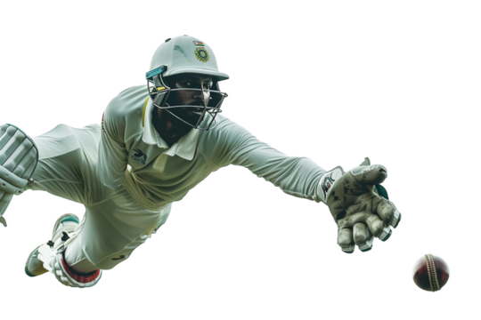 Cricket Player's Brilliant Catch isolated on transparent background