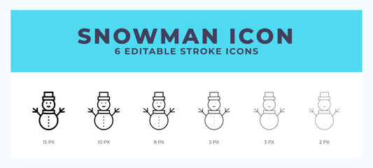 Snowman icon set with different stroke. Design elements for logo. Vector illustration.