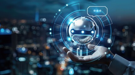 Hand Holding a Futuristic AI Chatbot