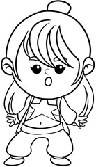 Illustration of Cartoon singer rockstar woman Dream Career and Inspiration for Coloring page