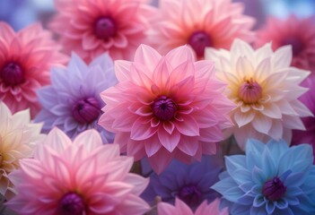 Obraz premium Close-up of vibrant pink and purple dahlia flowers with soft, blurred background
