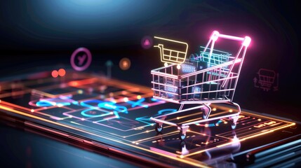 Shopping cart illustration, ecommerce and business concept, background
