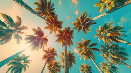 the grandeur of the coconut palms as you look up from the sandy shores, their towering forms reaching towards the heavens, a testament to the beauty and resilience of nature.