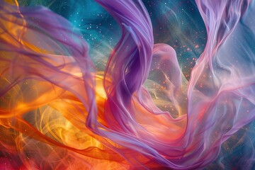 Obraz premium Ethereal tendrils of energy intertwine, weaving tapestries of vibrant hues against a backdrop of cosmic dust. 