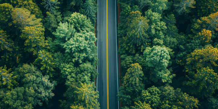 Looking down on a road winding its way through a forest