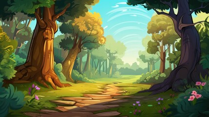 Enchanting Cartoon Forest Path. A Magical Illustration for Children's Books, Games, and Animation