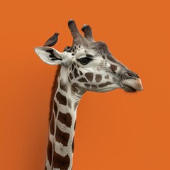 Obraz premium a giraffe with a bird on its head